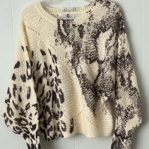 Cupio Cream and Brown Crew Neck Sweater with Mixed Animal Prints